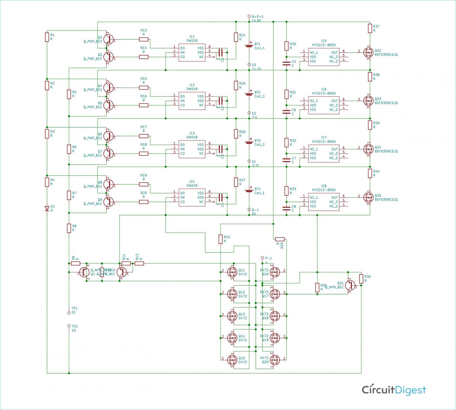 4S 40A schéma zapojenia BMS