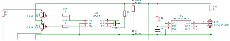 Balancer IC a DW01 IC pripojené paralelne s bunkou