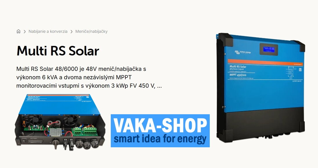 Victron Energy Multi RS Solar 48/6000 hybridný menič s duálnym MPPT regulátorom pre ostrovné a hybridné solárne systémy