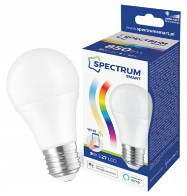 LED žiarovka 9W E27 stmievateľné WiFi Spectrum SMART CCT + RGB