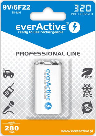 Akumulátor everActive 1x 6F22 / 9V Ni-MH 320 mAh