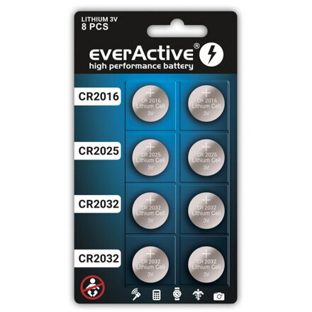 Batéria everActive 2x CR2016 / 2x CR2025 / 4x CR2032 litiová 3V CRMIX8BL