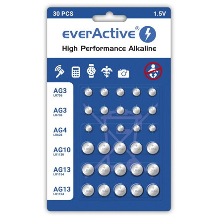 Batéria everActive 10x G3 / 5x G4 / 5x G10 / 10x G13 1,5V alkalická AGMIX30BL