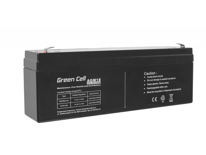 Akumulátor Green Cell AGM VRLA 12V 2,3Ah AGM18 Akumulátor Green Cell AGM VRLA 12V 2,3Ah AGM18