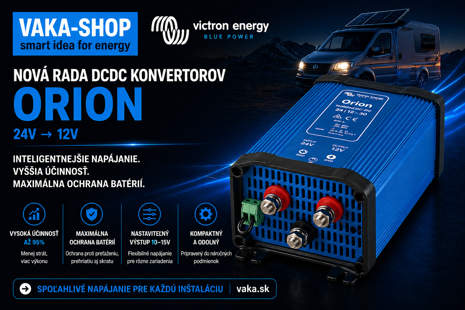Vylepšená rada DC/DC konvertorov Victron Orion 24V/12V: stabilné napájanie 12V techniky z 24V batériových systémov